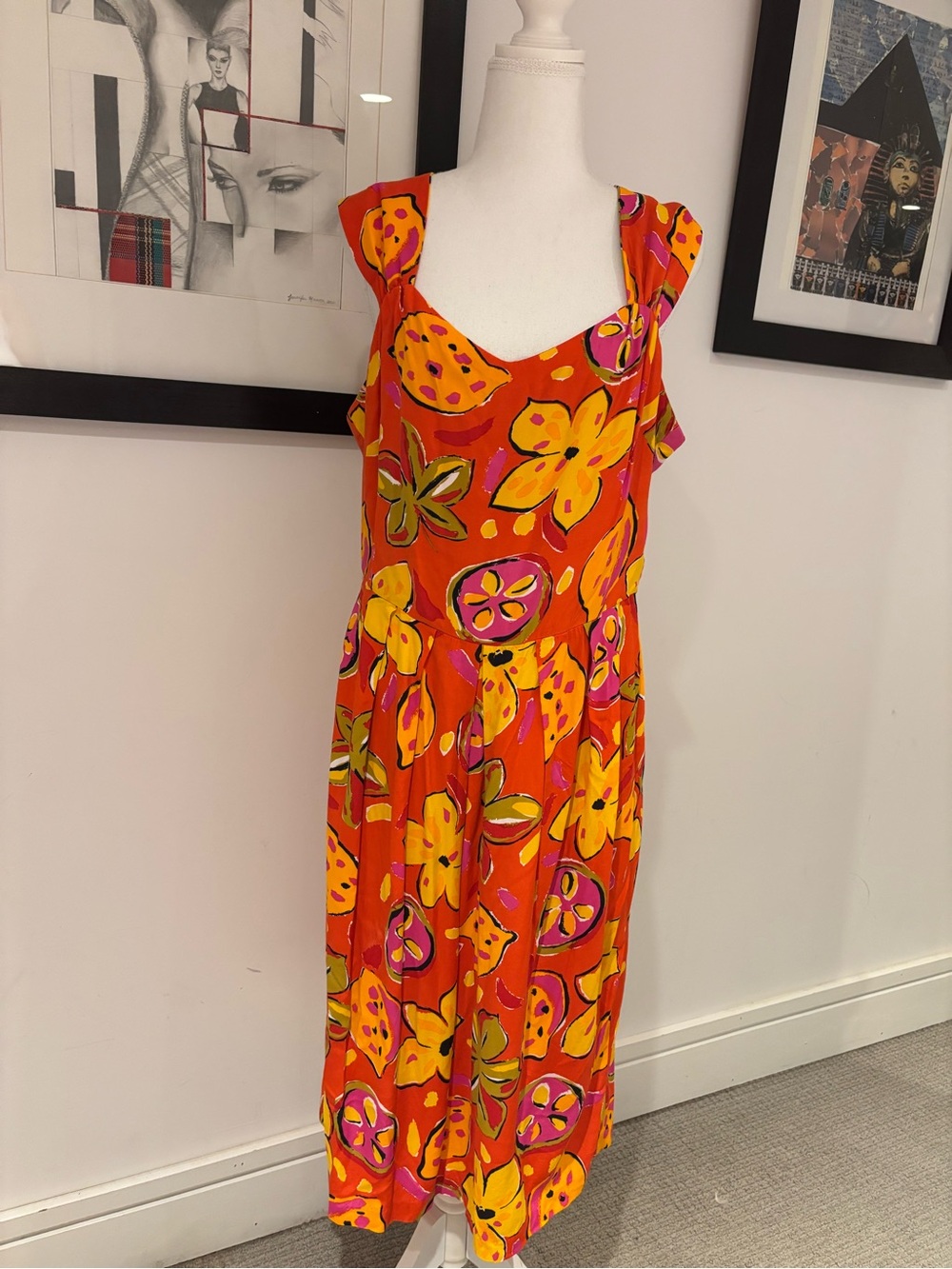 Vintage R J Stevens Orange Floral Midi Dress